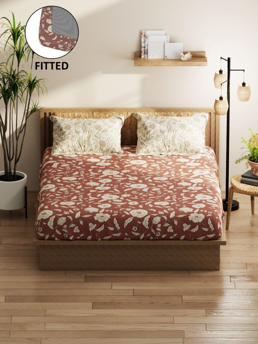 

KOPA Red Printed Microfiber 152 TC Fitted Queen Bedsheet With 2 Pillow Covers 1.6 x 1.9 m