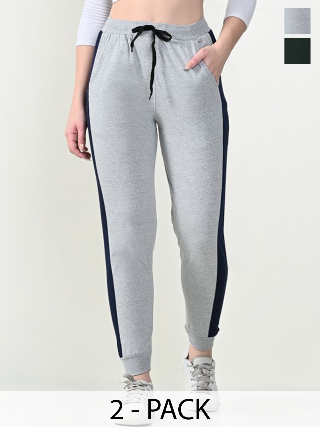

BAESD Women Pack Of 3 Mid-Rise Cotton Joggers, Navy blue