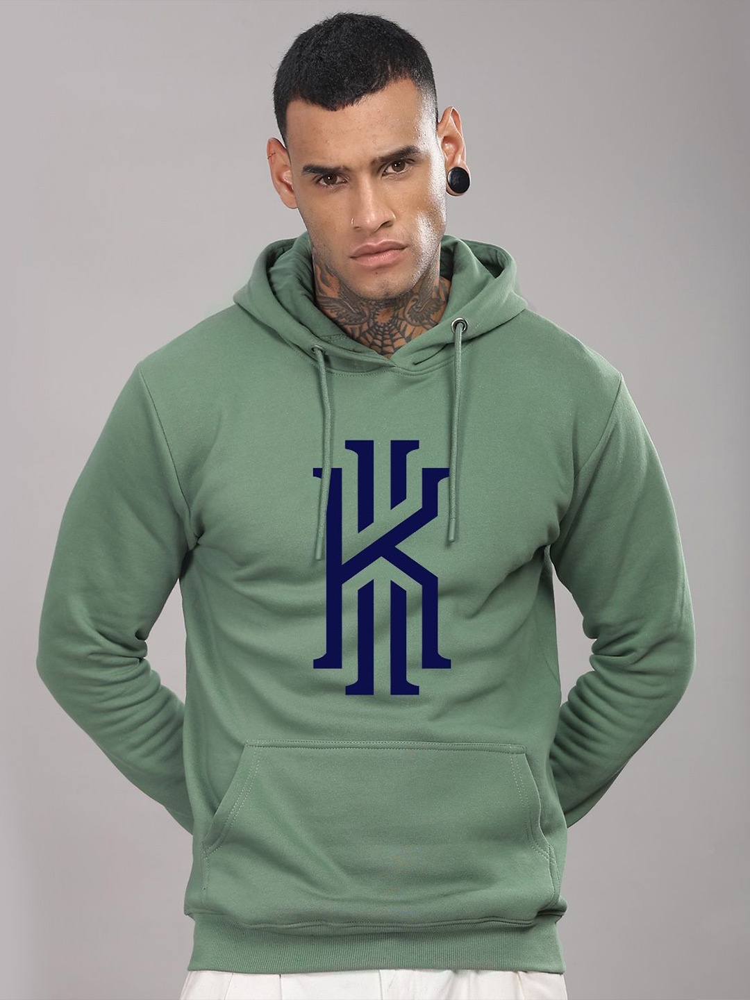 

ADRO Men Graphic Printed Hood Cotton Pullover Sweatshirt, Sea green
