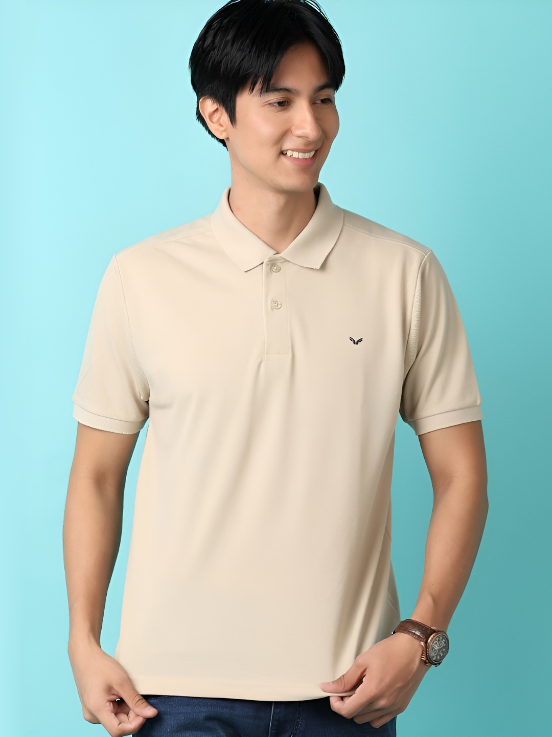 

V-Mart Men Solid Polo Collar Cotton T-shirt, Beige