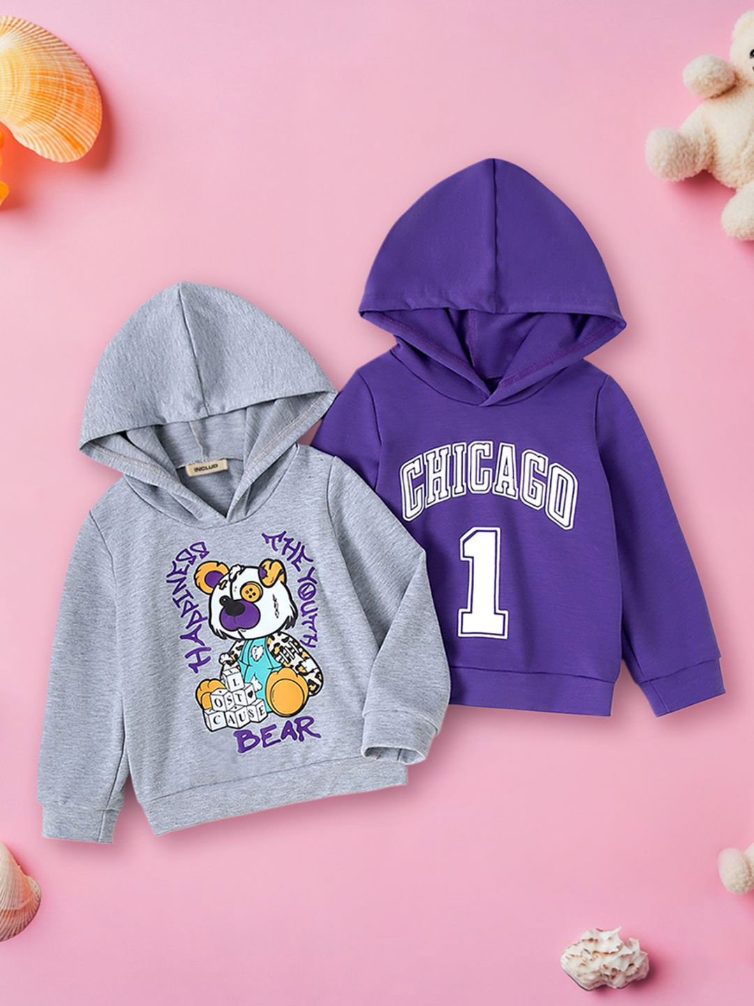 

INCLUD Boys Pack of 2 Printed Hooded Sweatshirt, Purple