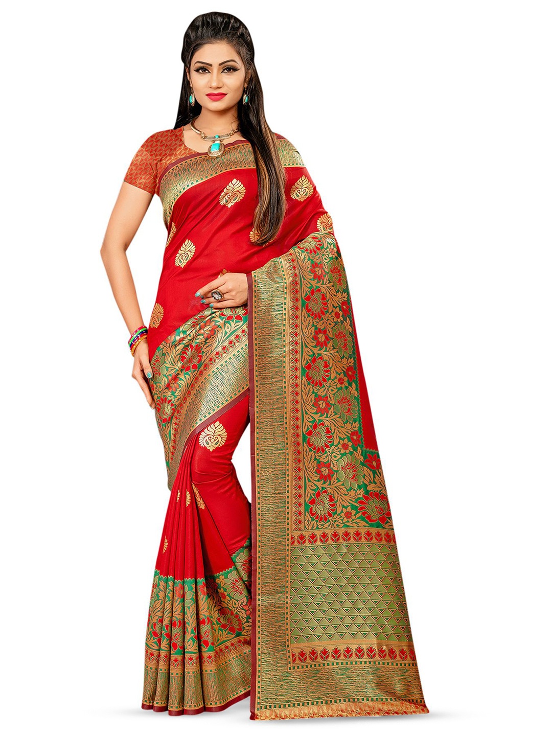 

Maroosh Woven Design Zari Banarasi Saree, Red