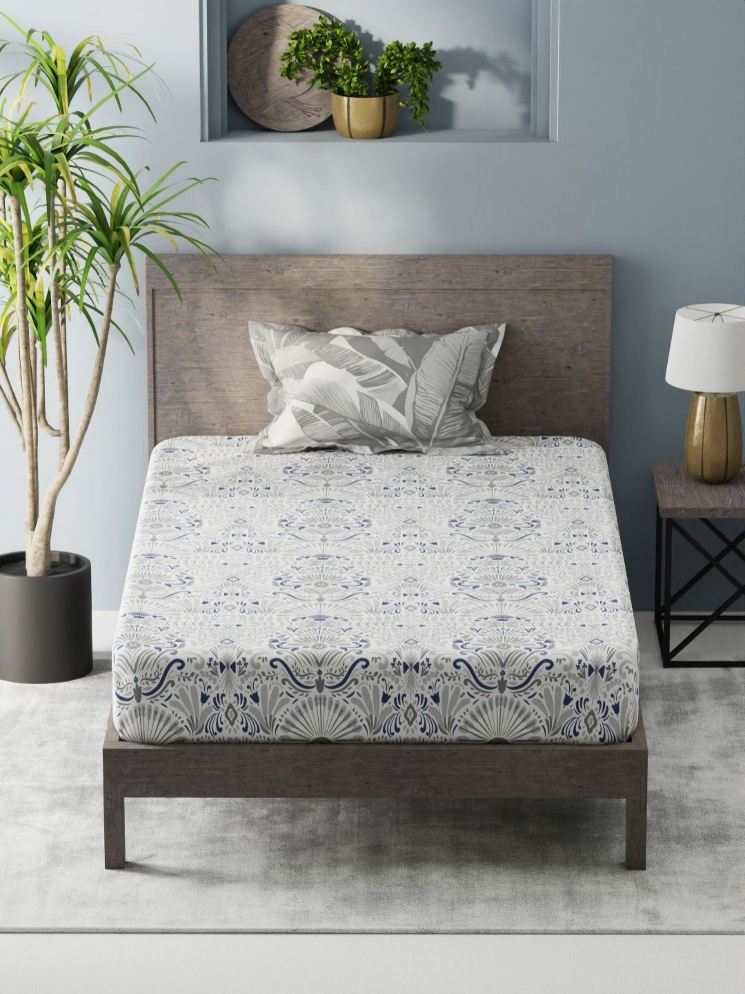 

KOPA Grey & White Ethnic Motifs 200 TC Single Bedsheet with 1 Pillow Cover 1.5 x 2.2m