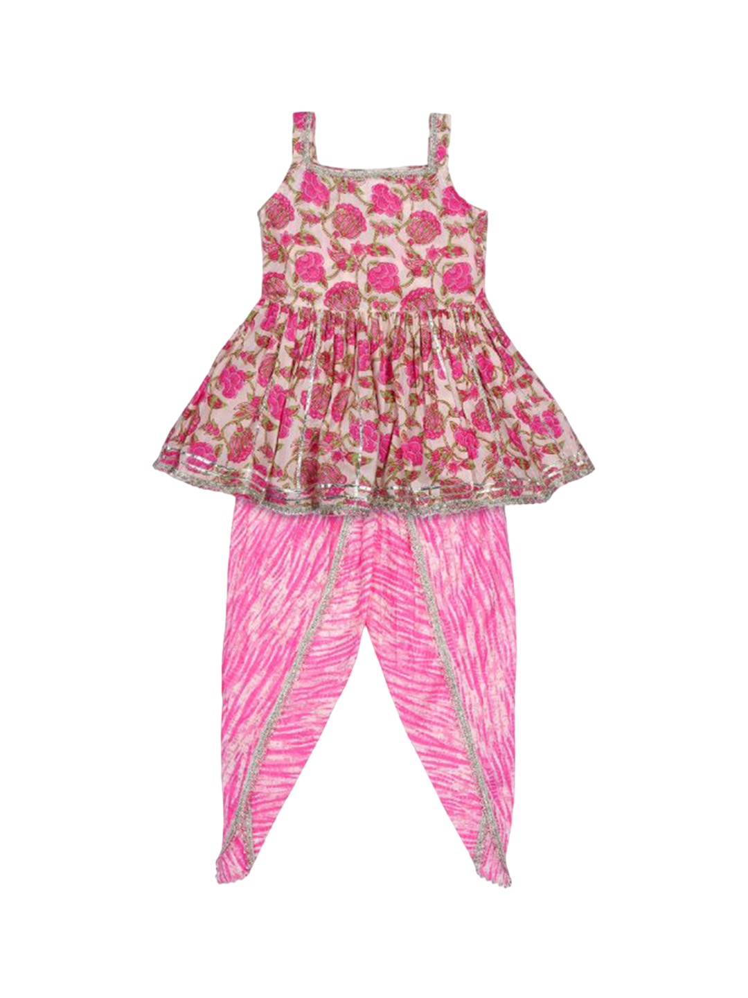 

AATYA KIIDS Girls Floral Printed Anarkali Pure Cotton Kurta with Dhoti Pant, Pink