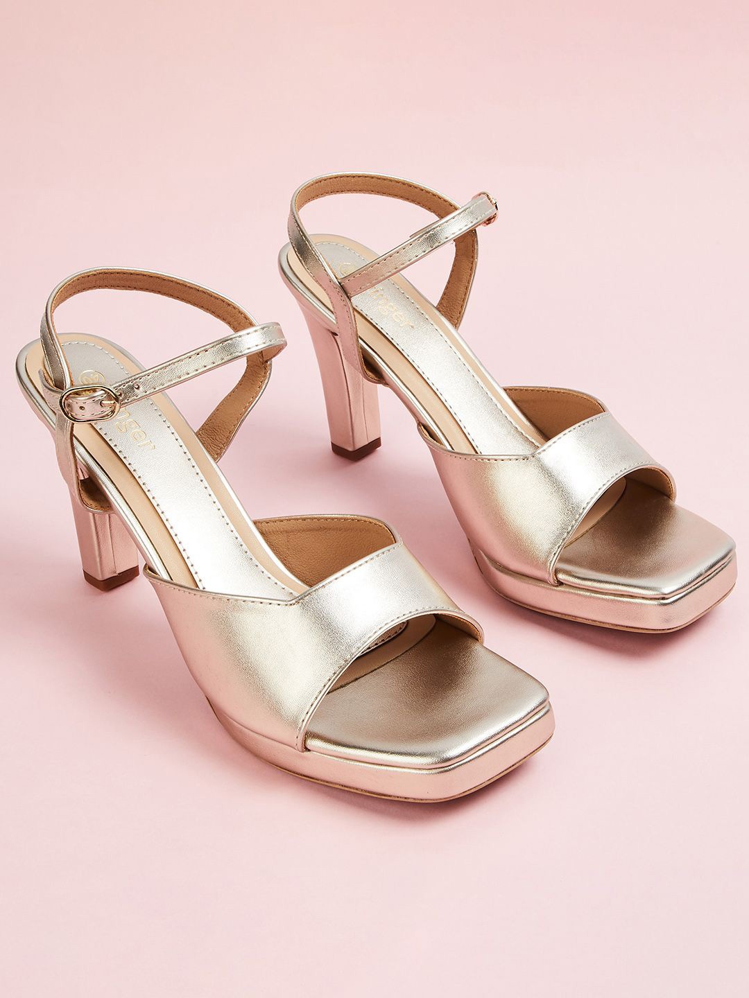 

Ginger by Lifestyle Square Toe Block Heels, Gold