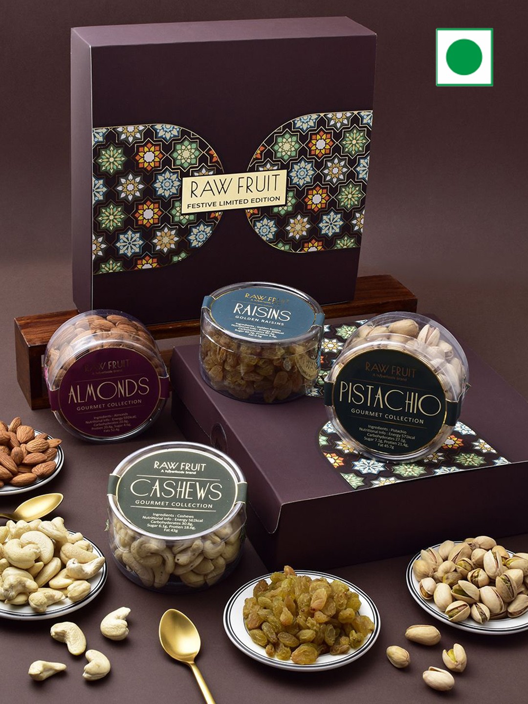 

RawFruit Bhai Dooj Dry Fruit Gift Pack With Roli Chawal, Maroon