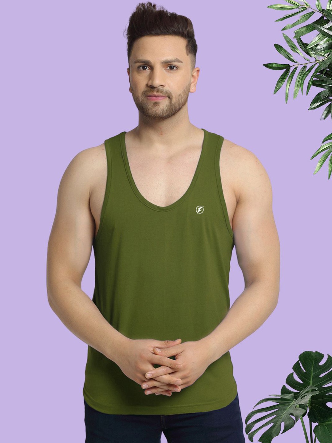 

Friskers Men Round Neck Innerwear Vests, Olive
