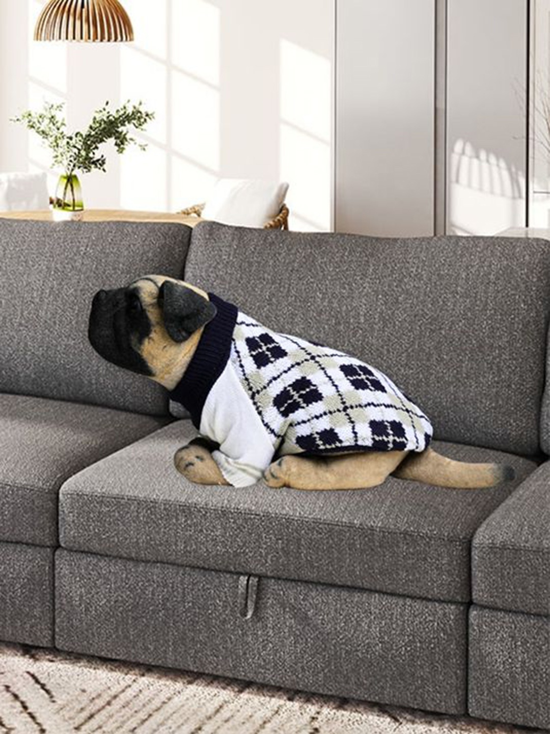 

Lulala Turtle Neck Self Design Stretchable Dog Sweater, Black