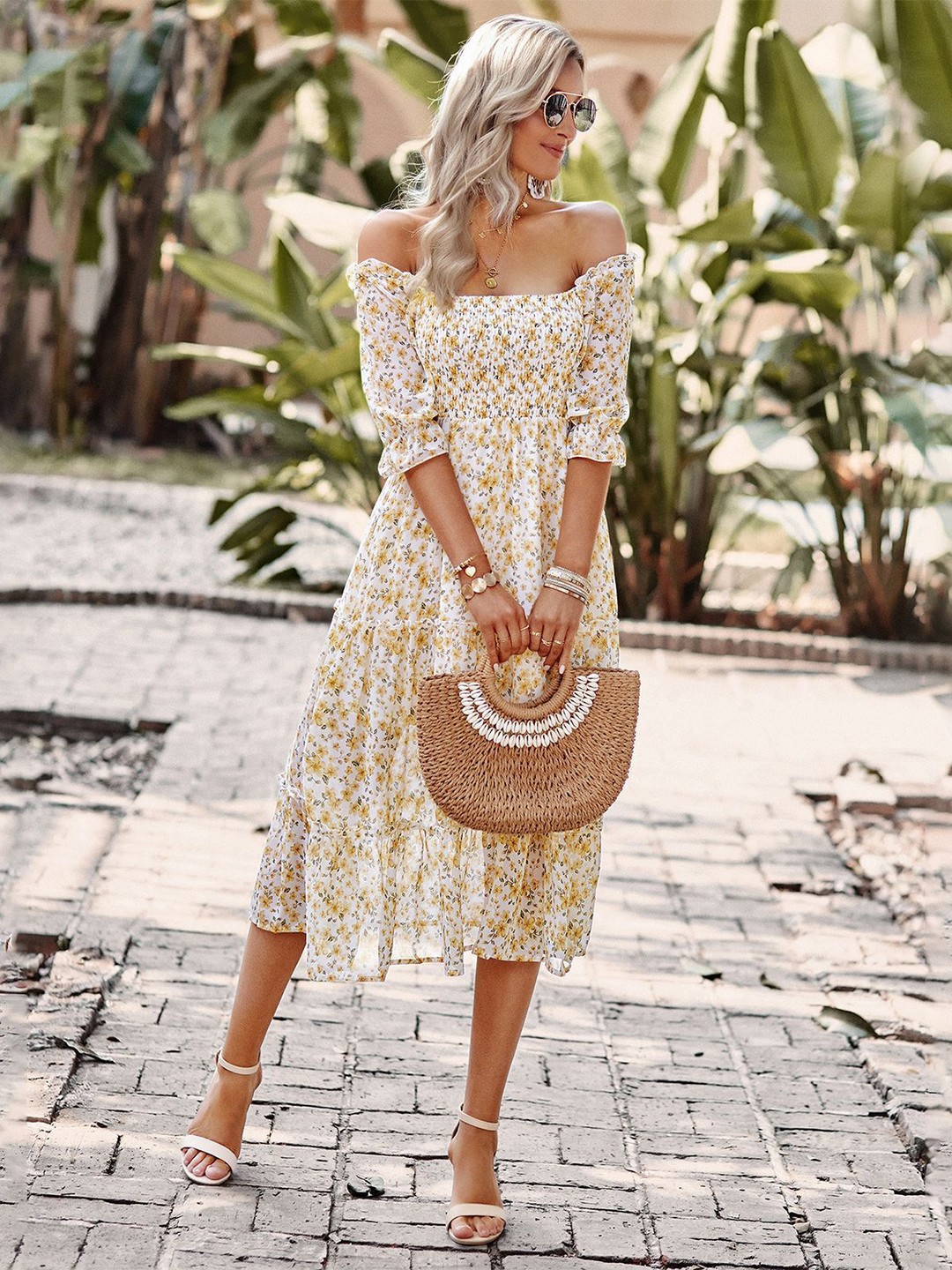 

StyleCast Floral Printed Puff Sleeve Fit & Flare Midi Dress, White