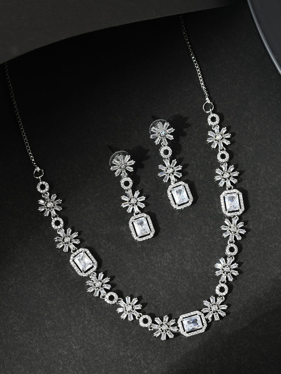 

Silvermerc Designs American Diamond Studded Jewellery Set, Silver