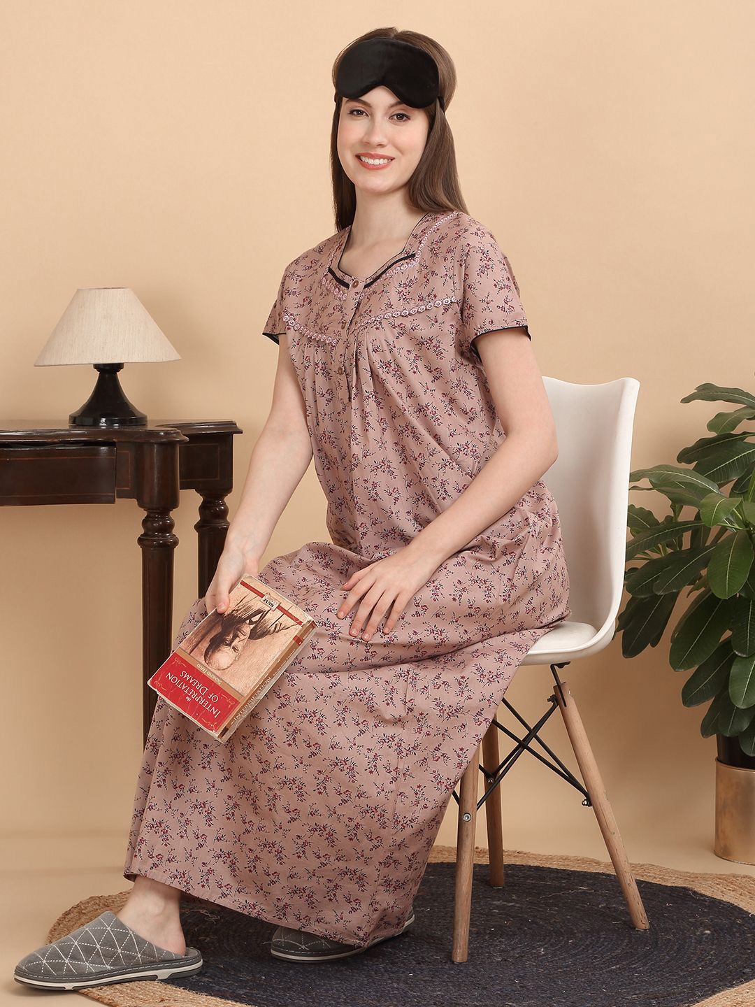 

Sweet Dreams Women Printed Maxi Nightdress, Brown