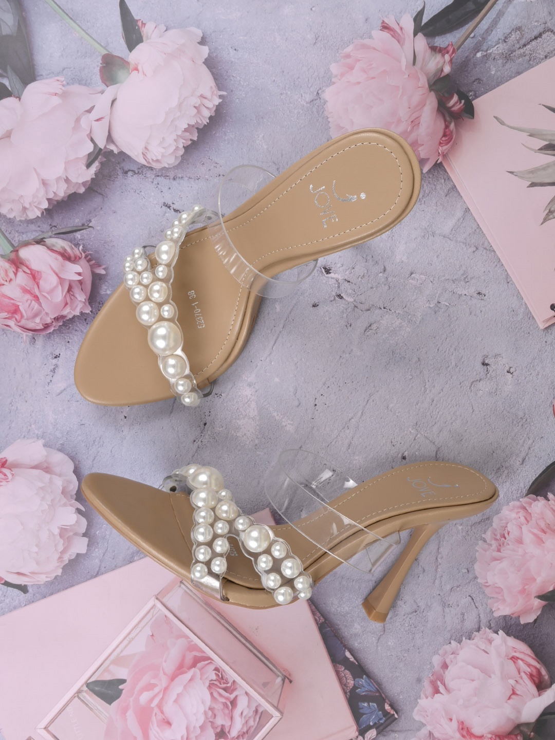 

Jove Embellished Women Open Back Sandals, Beige