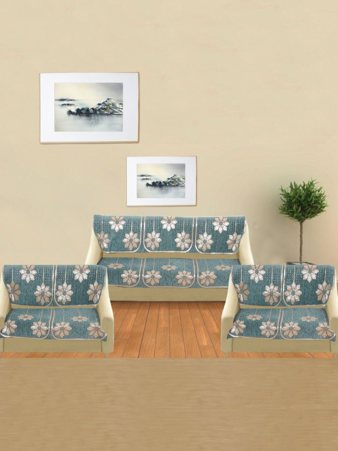 

MORADO Green & Grey 14 Pieces Embroidered 7 Seater Sofa Covers