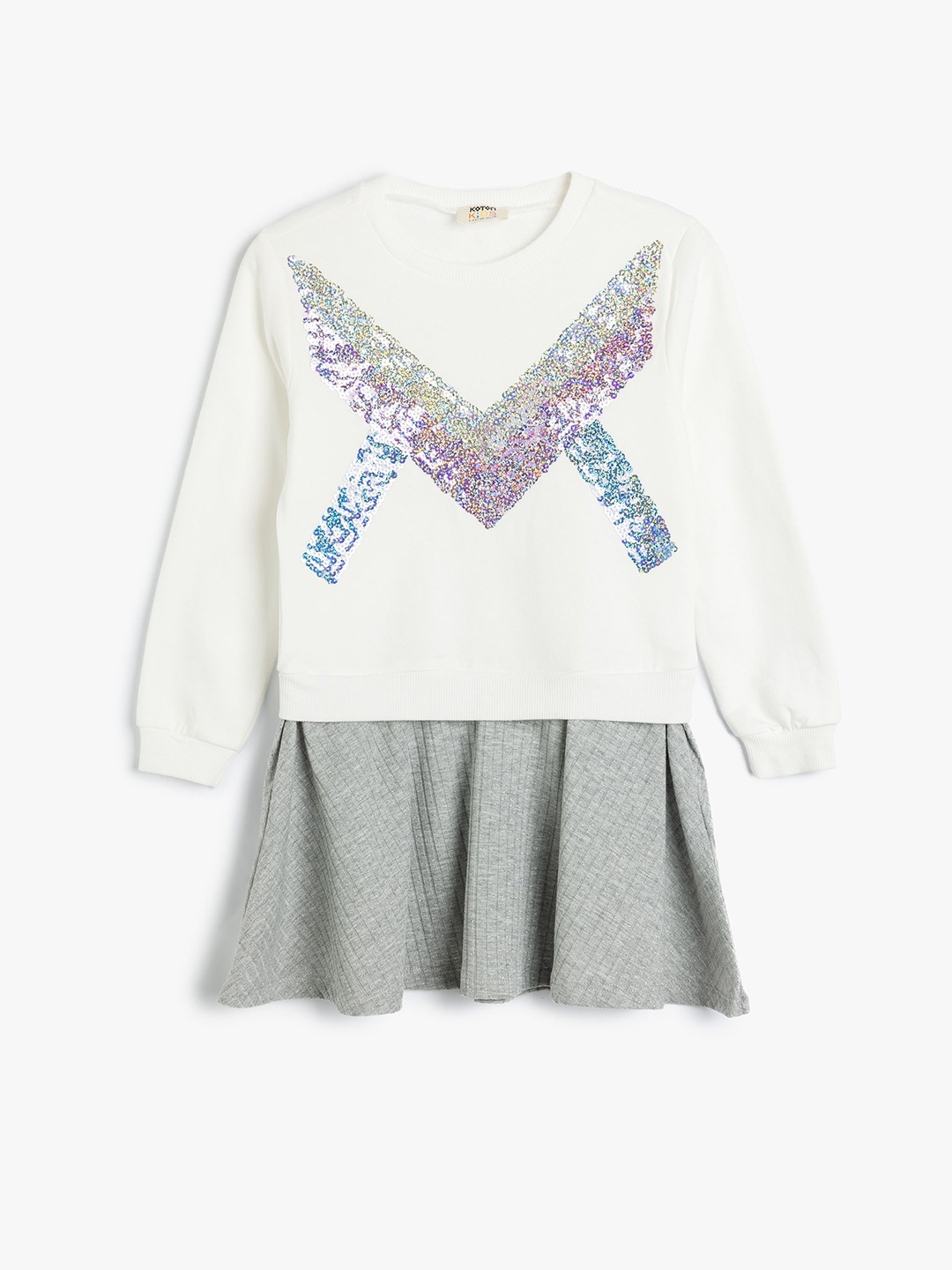 

Koton Girls Sequined Embellished Pure Cotton Drop-Waist Dress, White