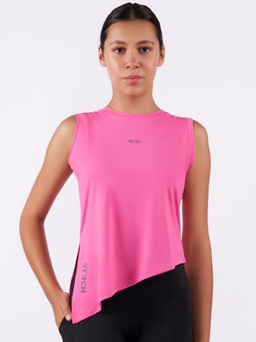 

STRCH Women Solid Round Neck Nylon Top, Pink