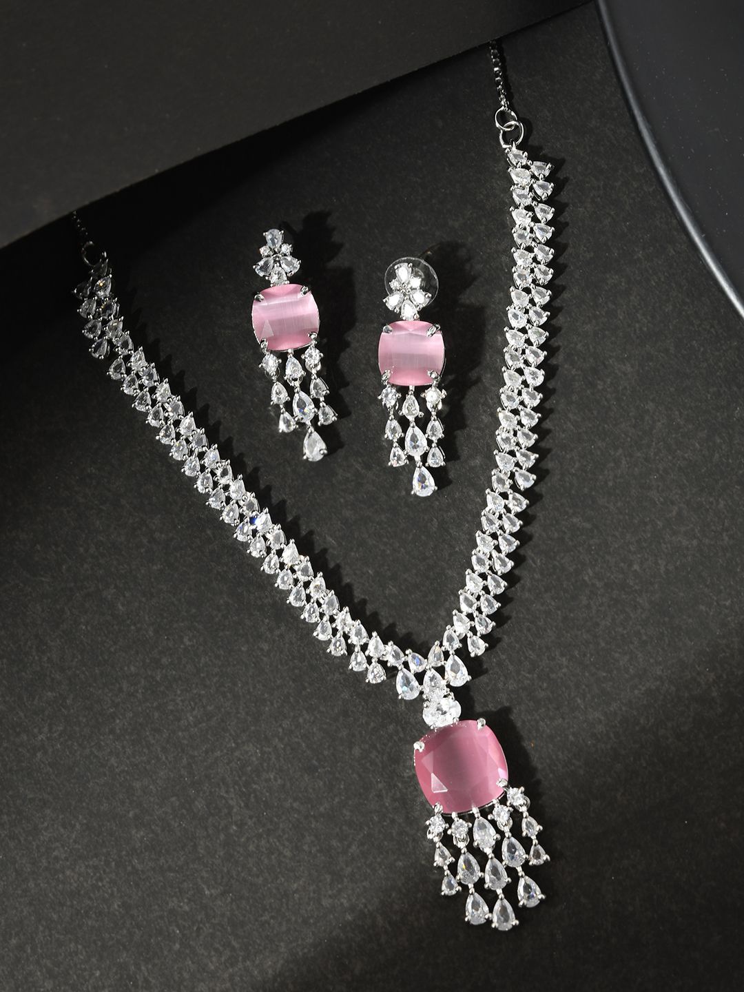 

Silvermerc Designs American Diamond Studded Jewellery Set, Silver