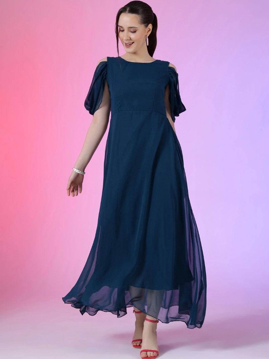 

Femvy Georgette Fit & Flare Maxi Dress, Blue