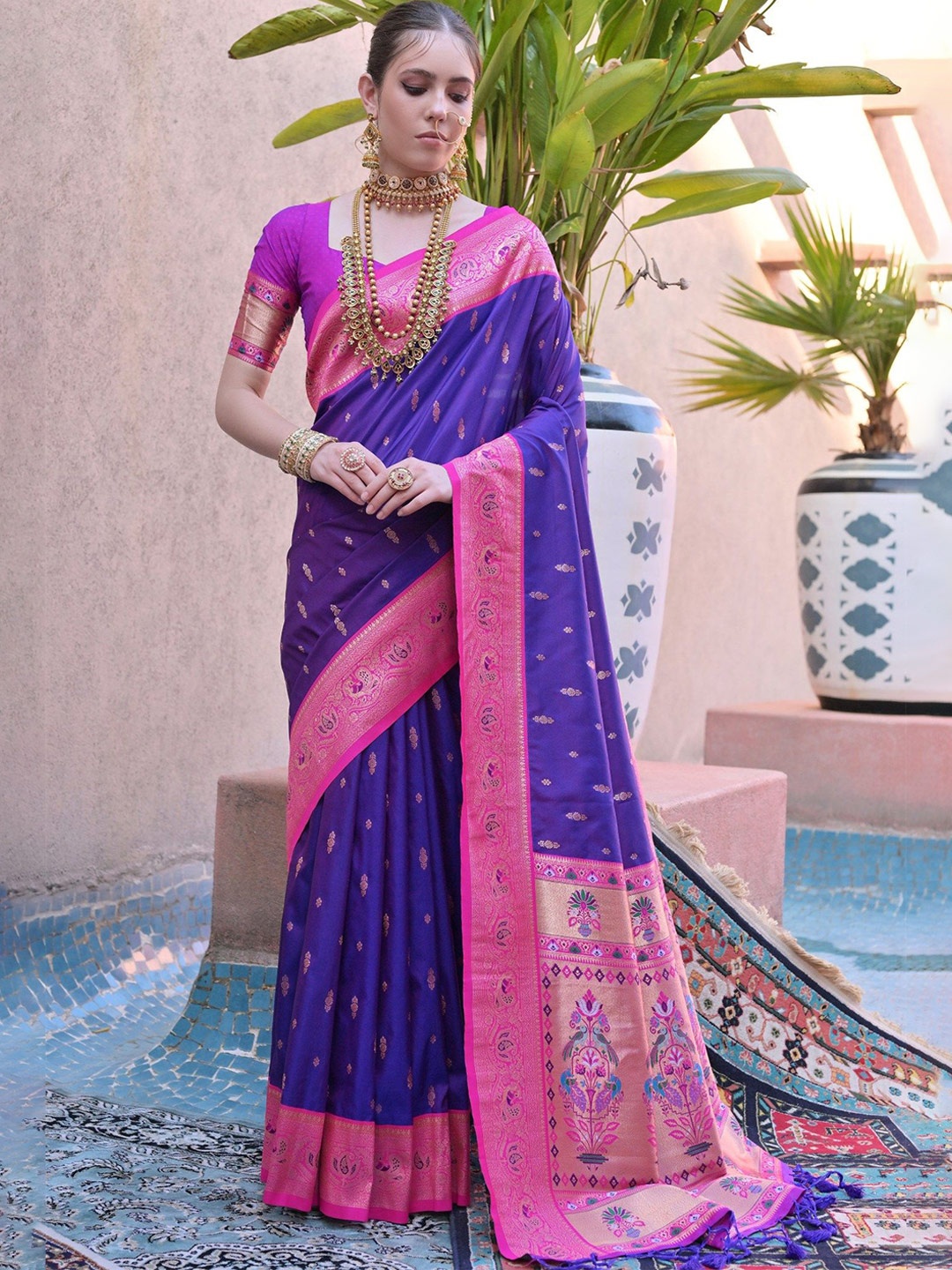 

MySilkLove Woven Design Zari Paithani Saree, Purple