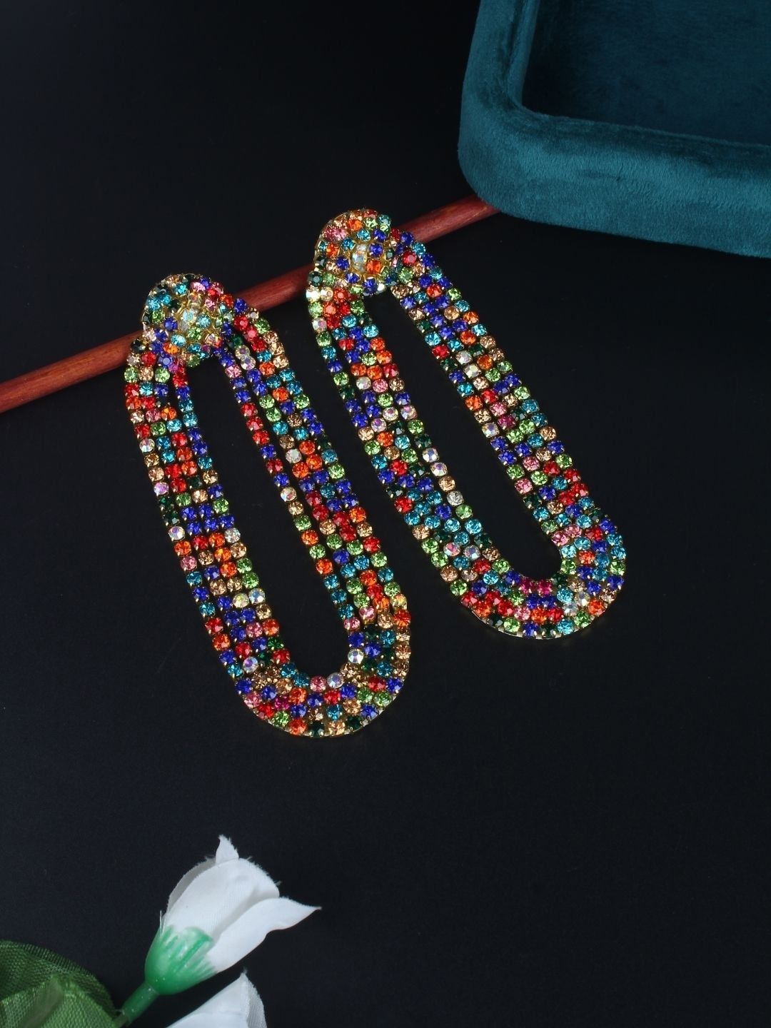 

KPOP Gold-Plated Contemporary Rhinestone Studded Drop Earrings