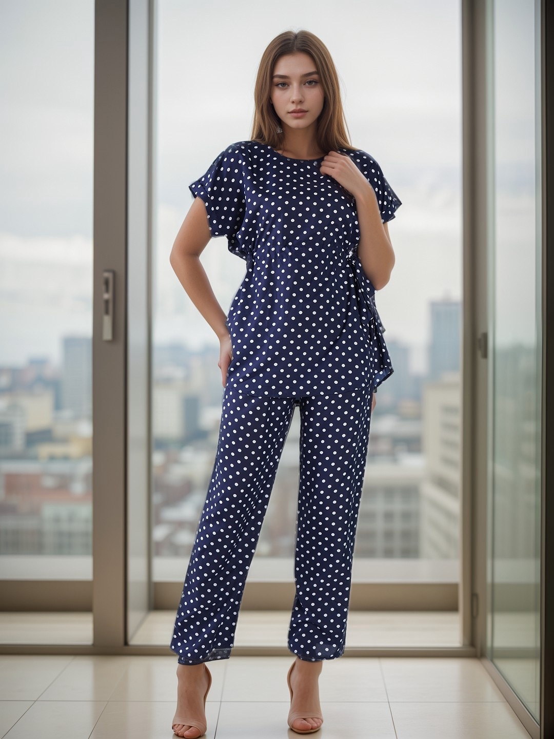 

BAESD Women Printed Round Neck Top With Trousers Co-Ords, Blue