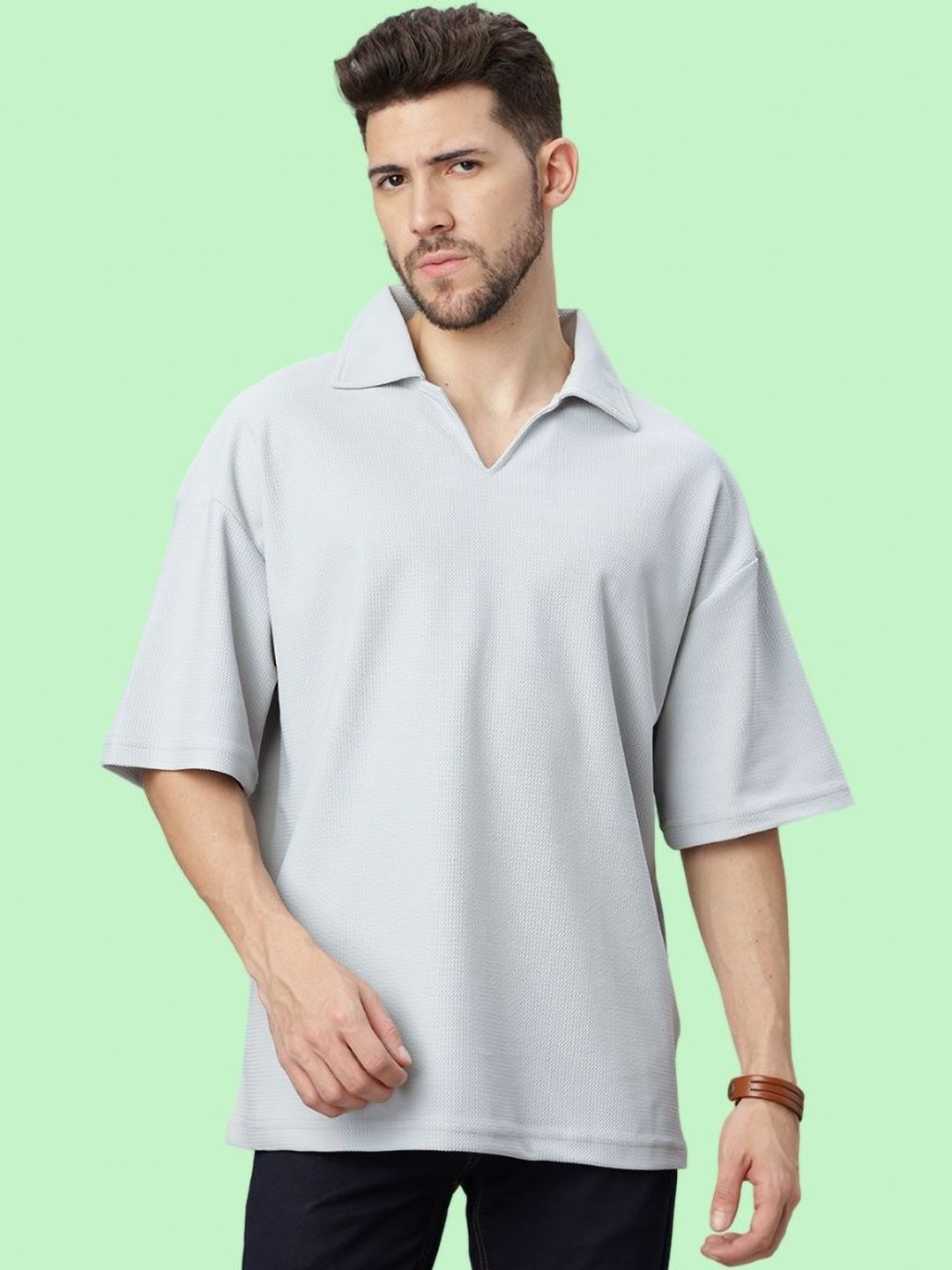 

Wear Your Opinion Men Solid Polo Collar Oversized T-shirt, Charcoal
