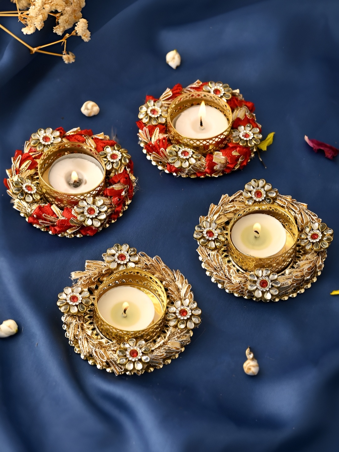 

Aura Gold-Toned & Red 4 Pieces Embellished Metal Candle Holders