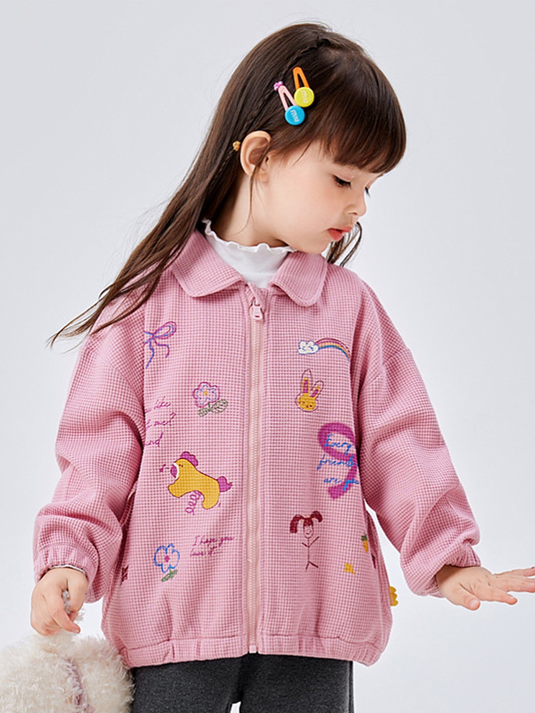 

LULU & SKY Girls without Crop Tailored Jacket with Embroidered, Pink