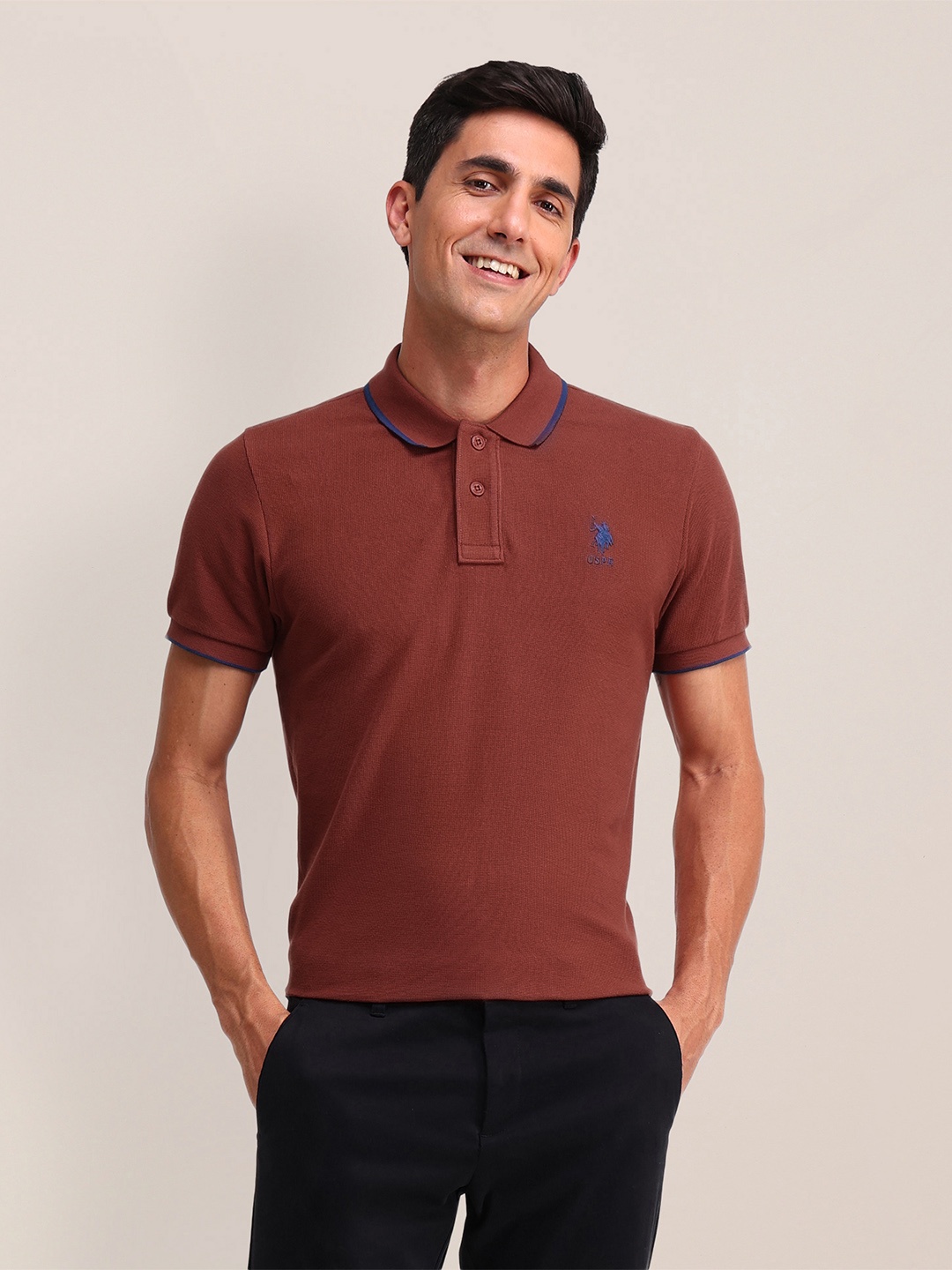 

U.S. Polo Assn. Polo Collar Pure Cotton Slim Fit T-shirt, Rust