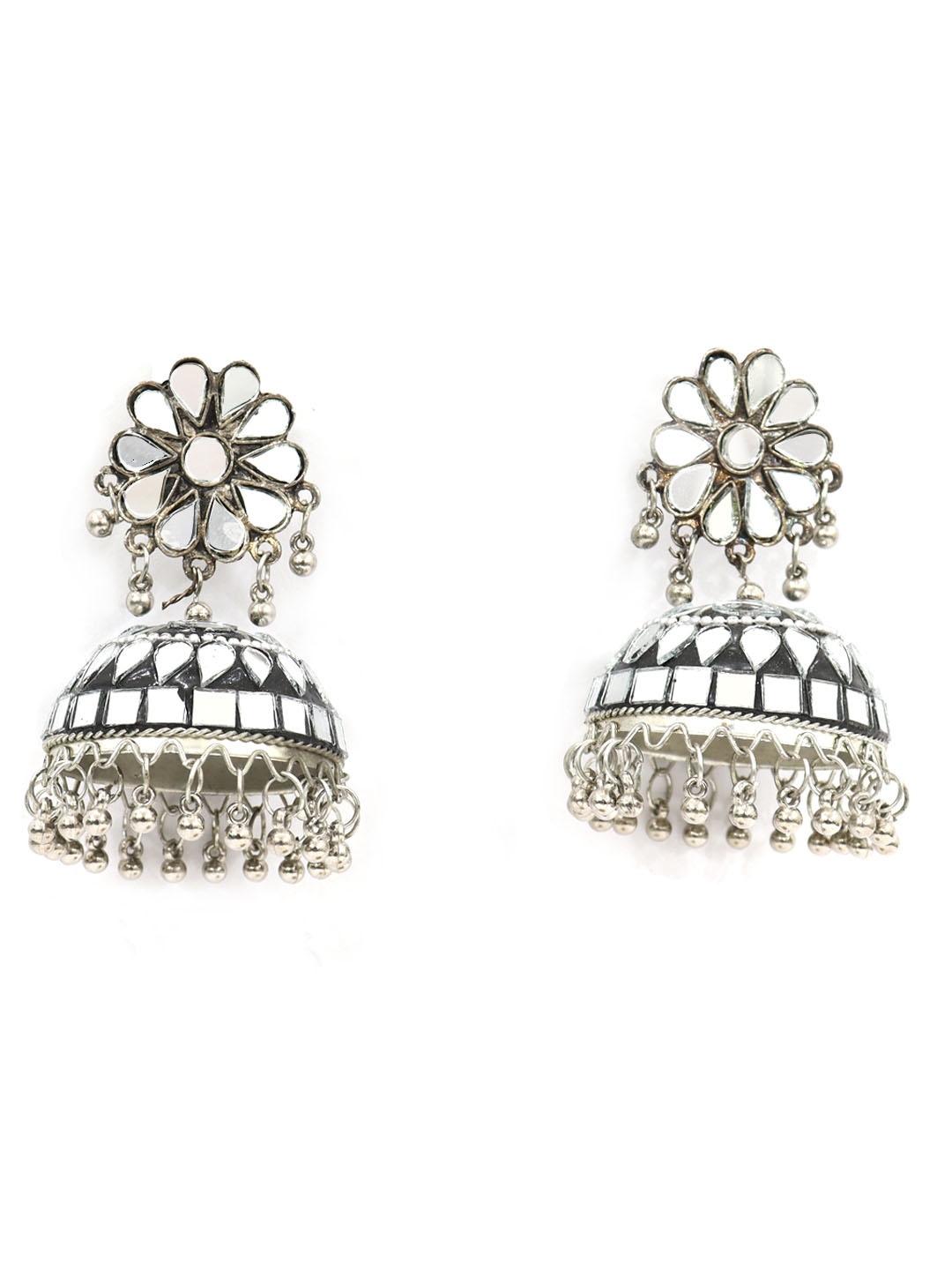 

VAGHBHATT Dome Shaped Oxidised Jhumkas, Silver