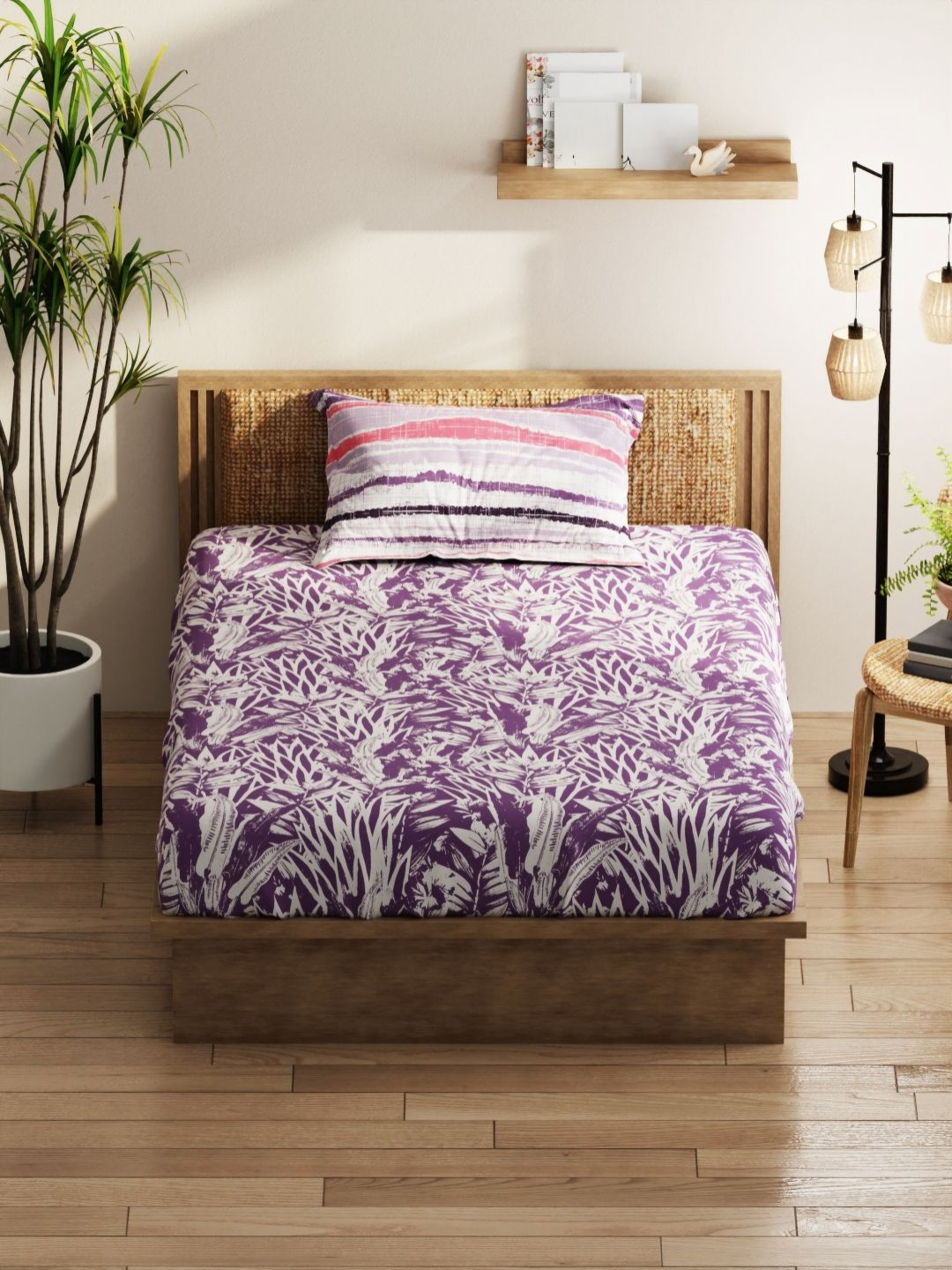 

KOPA Purple Floral 152 TC Queen Bedsheet with 2 Pillow Covers