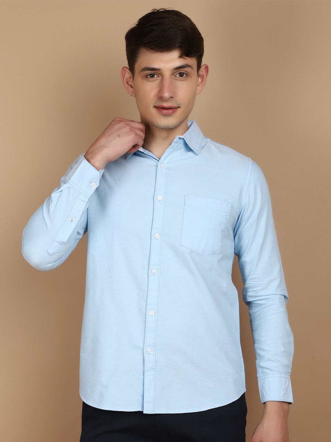 

V-Mart Men Spread Collar Solid Cotton Casual Shirt, Blue