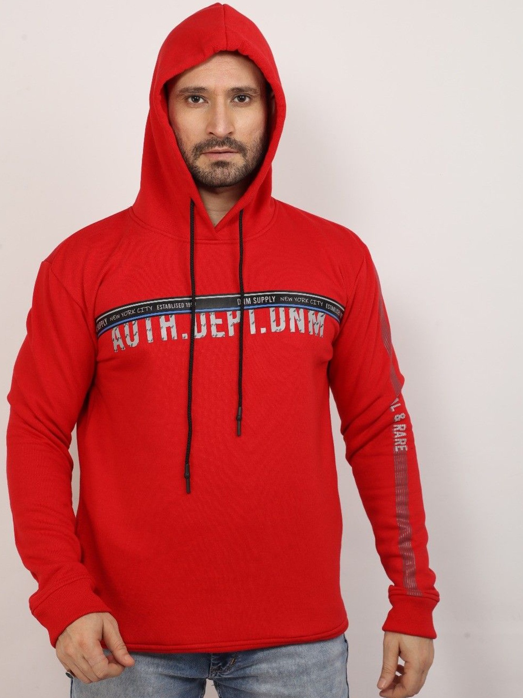 

Klub Fox Men Typography Printed Hood Cotton Pullover Sweatshirt, Red