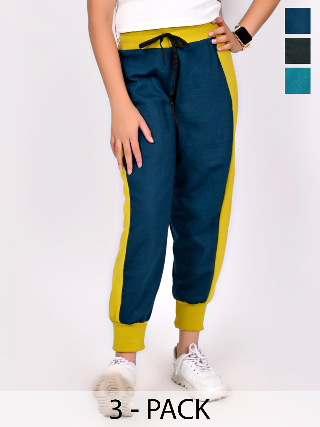 

BAESD Girls Pack Of 3 Mid-Rise Joggers, Navy blue