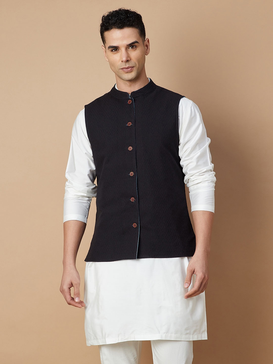

Melange by Lifestyle Men Solid Reversible Cotton Tailored Jacket, Black