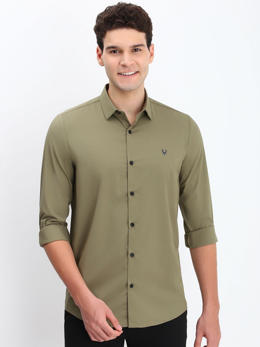 

Allen Solly Men Spread Collar Solid Slim Fit Casual Shirt, Olive