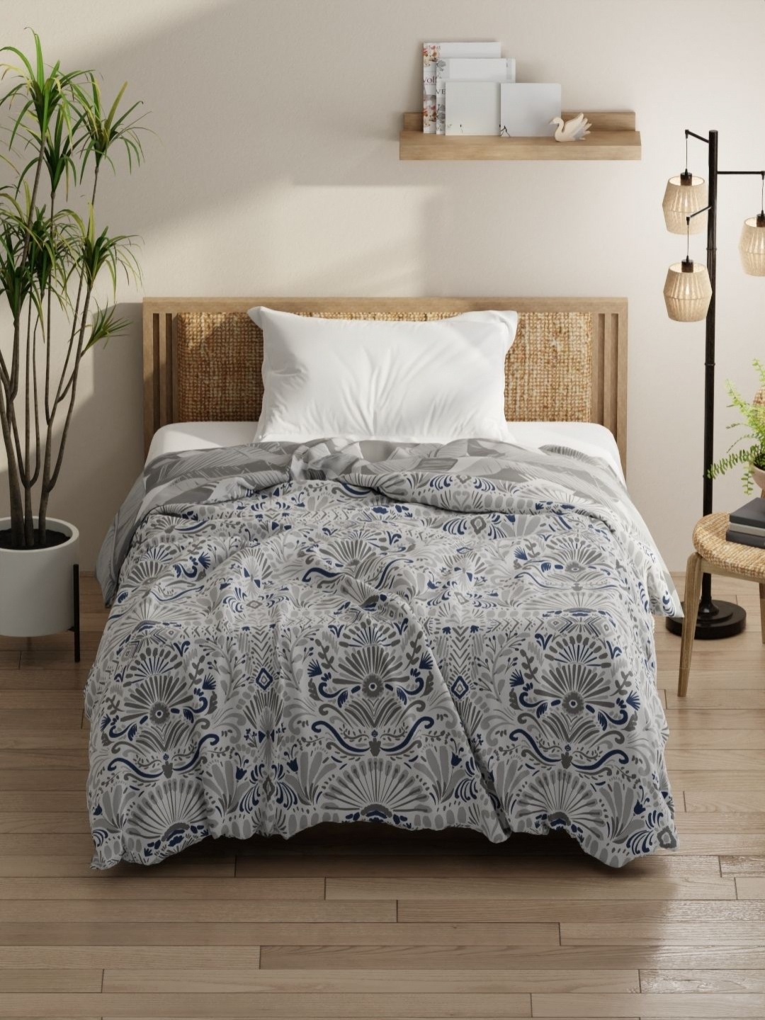 

KOPA Grey Ethnic Motifs Printed Microfiber AC Room 150 GSM Single Bed Comforter