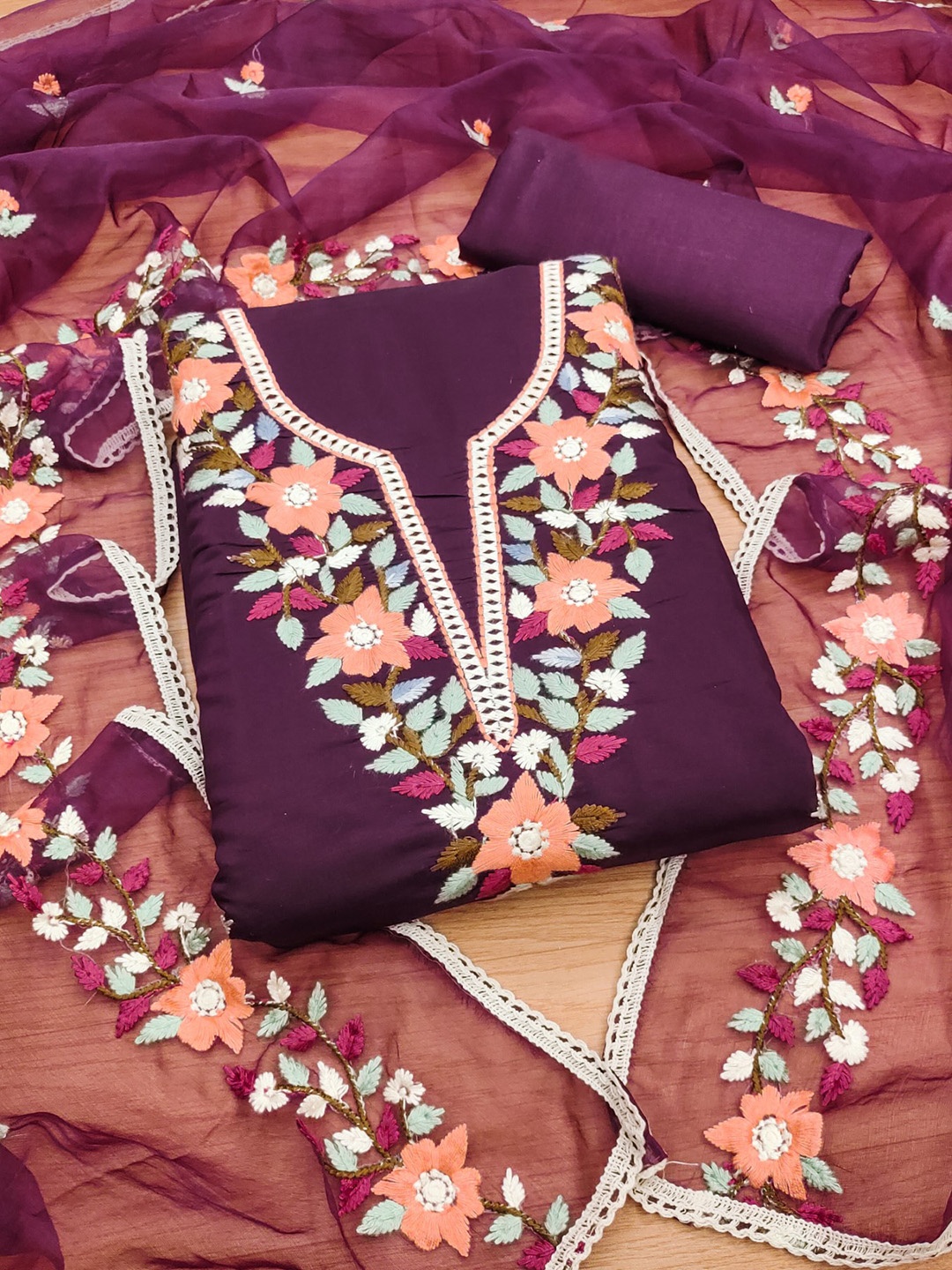 

KALINI Women Embroidered Unstitched Dress Material, Purple
