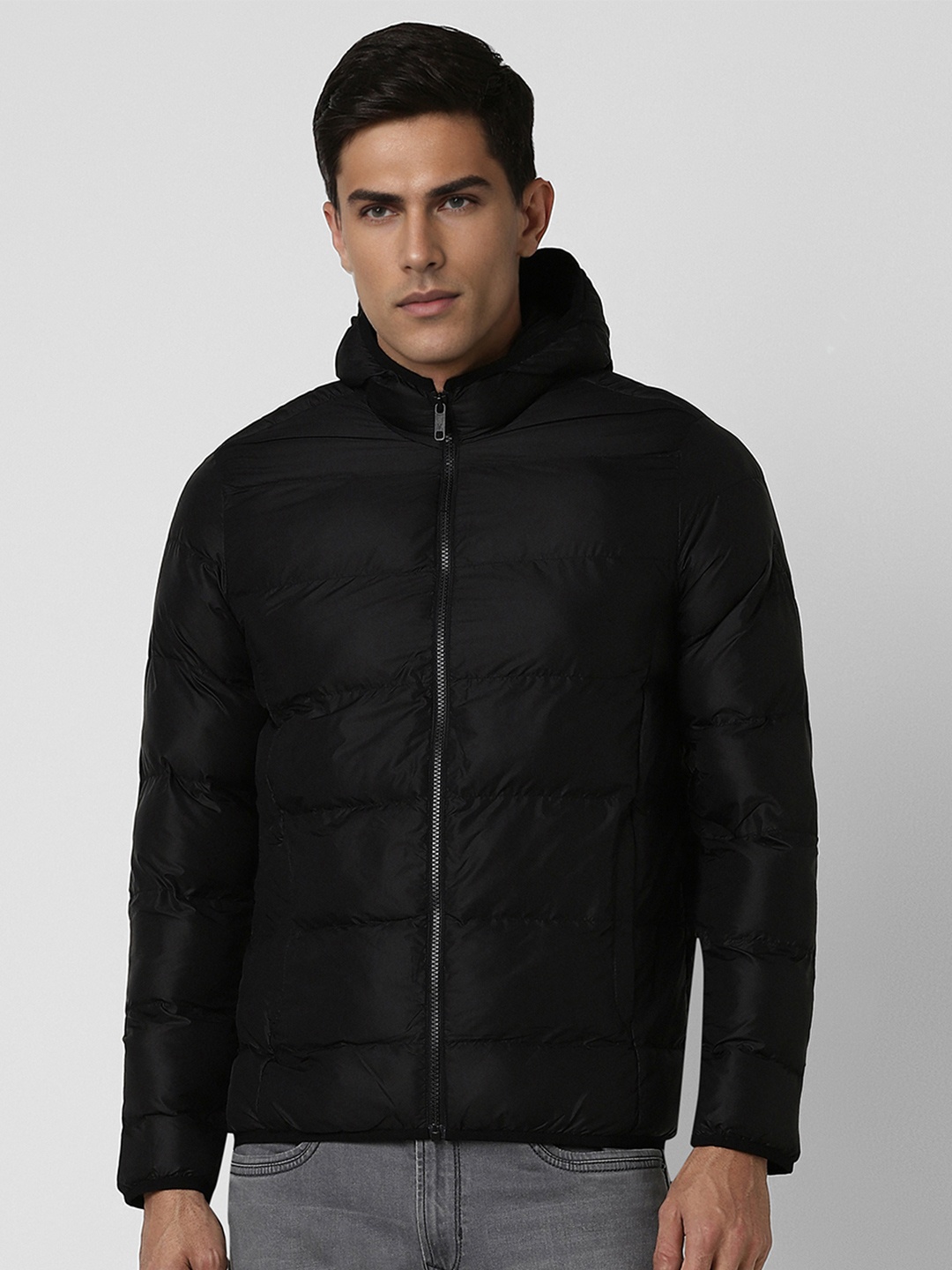 

Van Heusen Sport Men Solid Hooded Open Front Jacket, Black