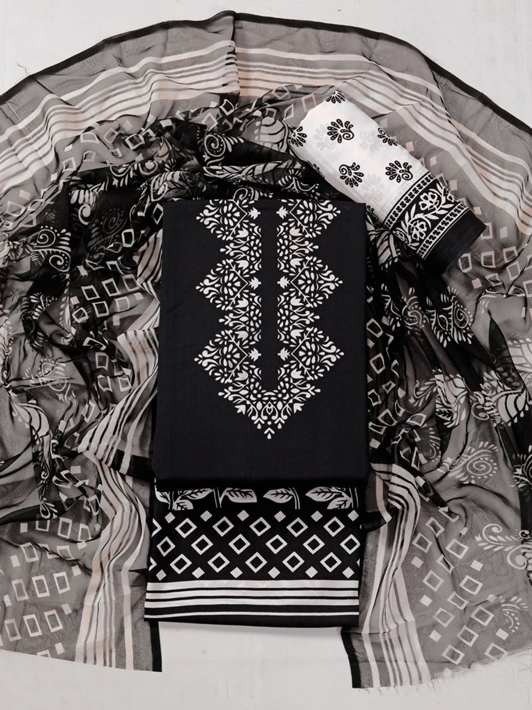 

ASISA Women Ethnic Motifs Printed Unstitched Dress Material, Black