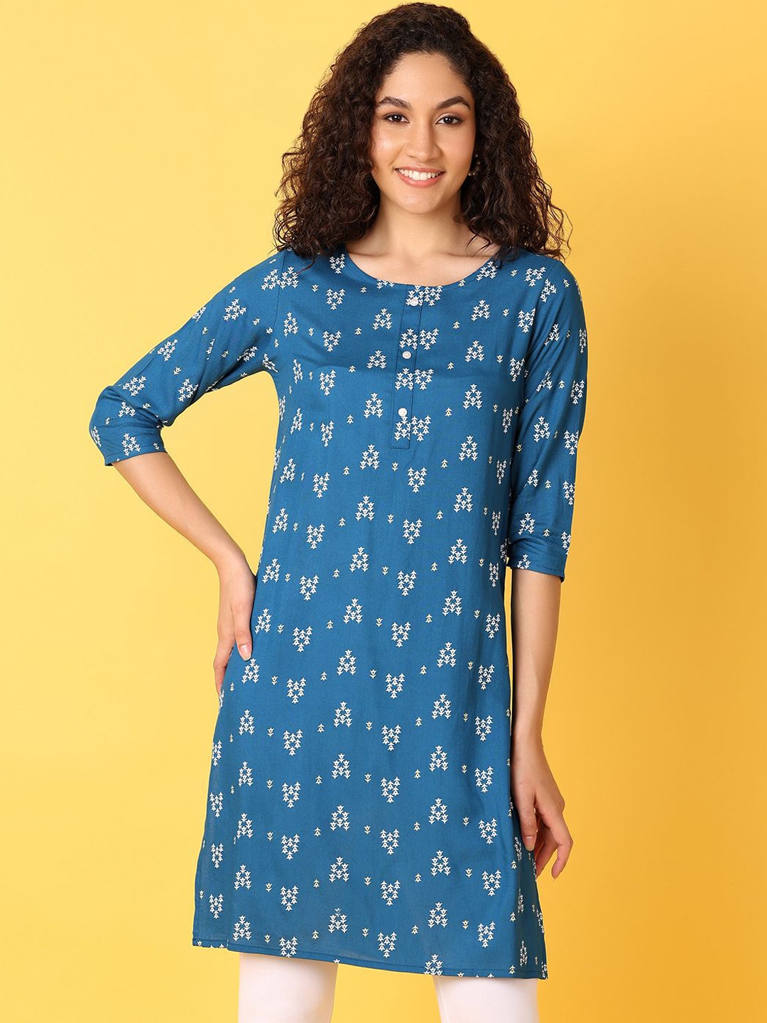 

V-Mart Women Geometric Printed Kurta, Navy blue