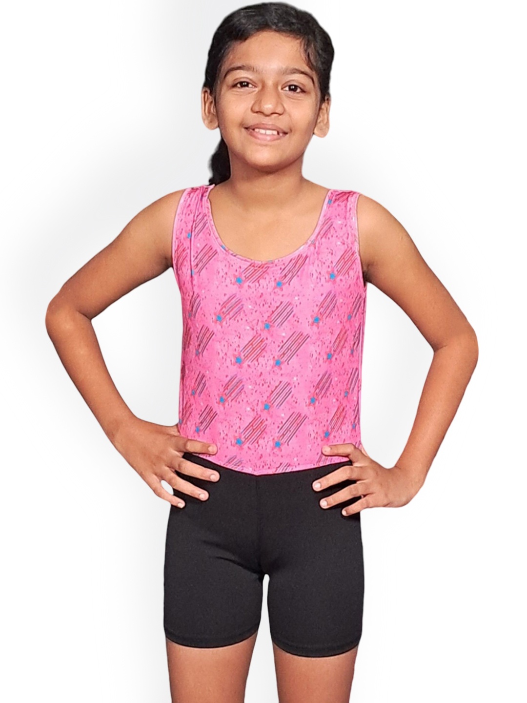 

Aqua Holic Kids Geometric Printed Round Neck Swimwear Suit, Pink
