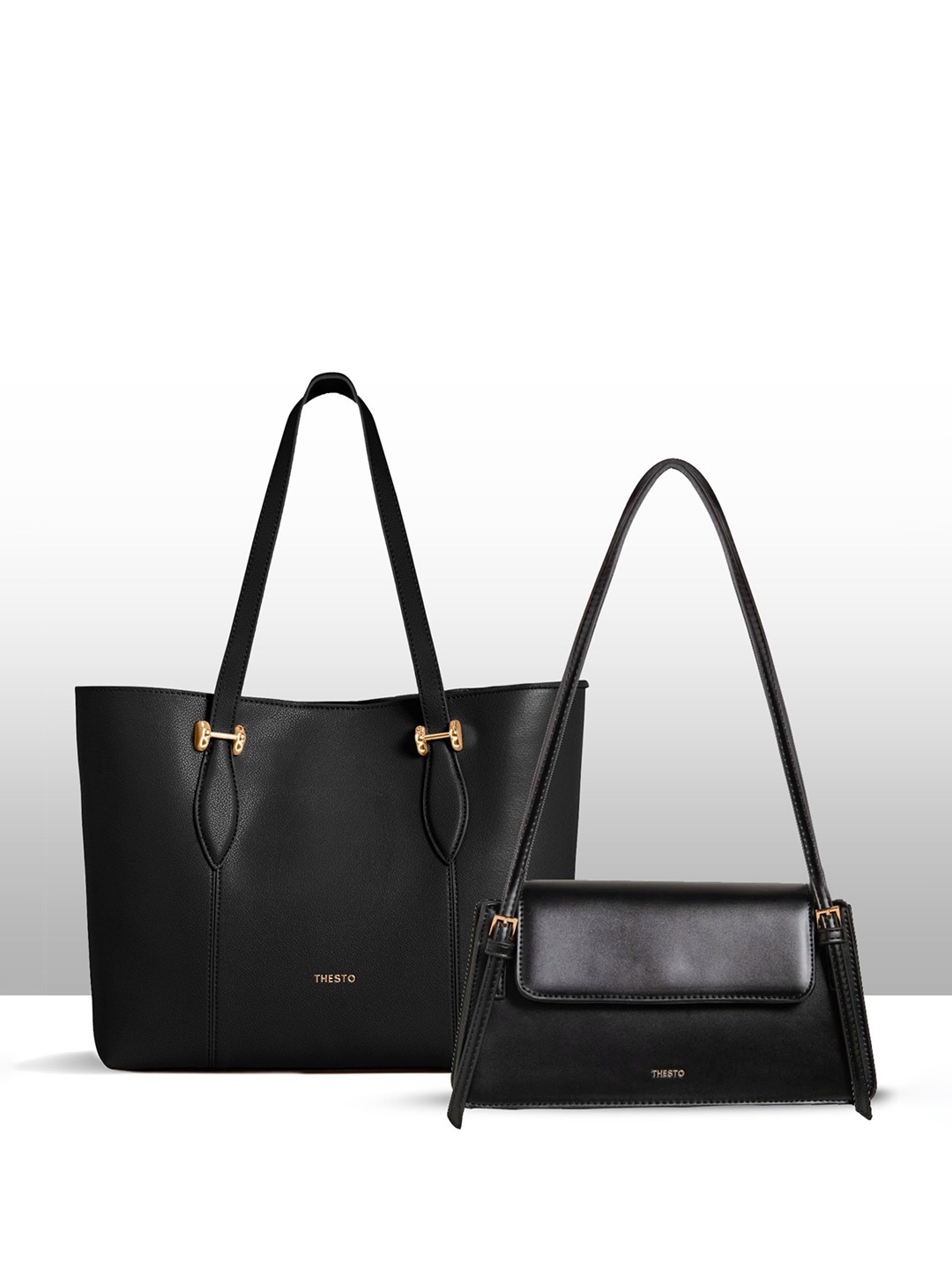 

THESTO Pack Of 2 Solid Shoulder Bags, Black