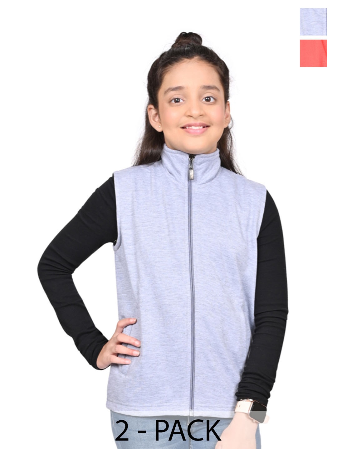 

BAESD Girls Pack Of 2 Mock Collar Solid Fleece Casual Open Front Jackets, Blue