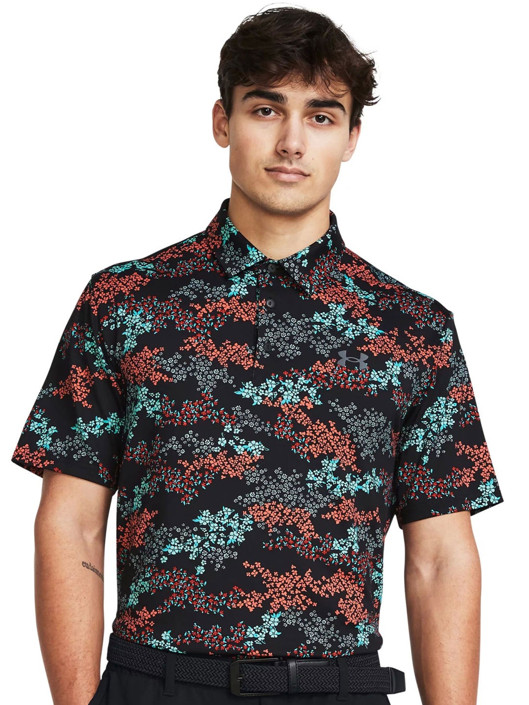 

UNDER ARMOUR Men Floral Printed Polo Collar T-shirt, Black