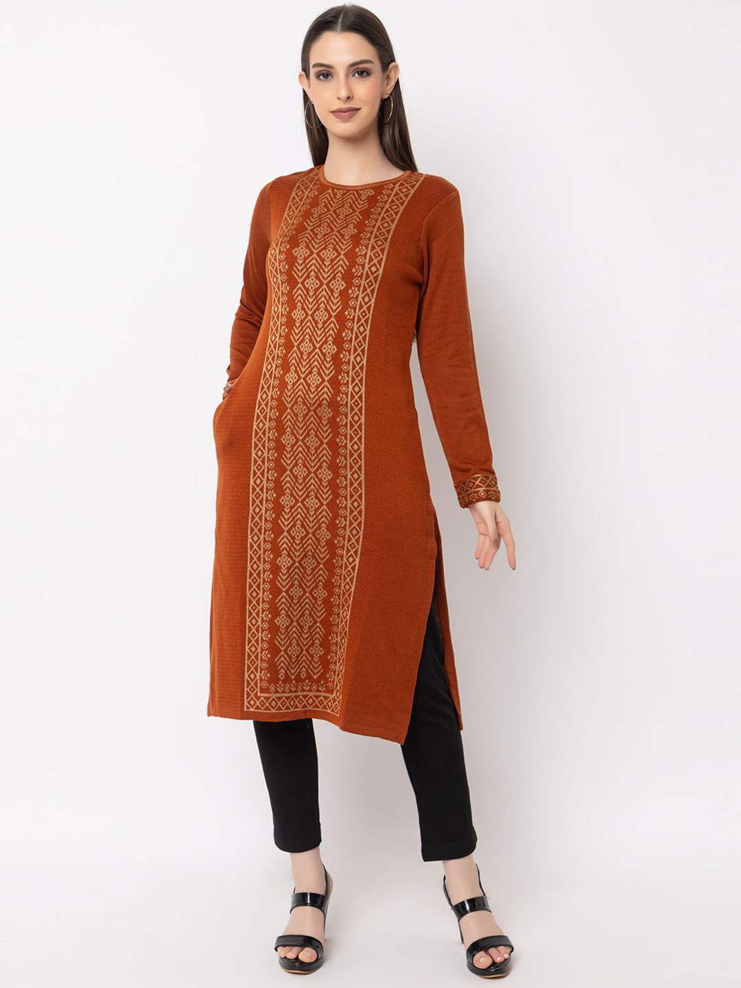 

KEIKO Women Ethnic Motifs Jacquard Kurta, Rust