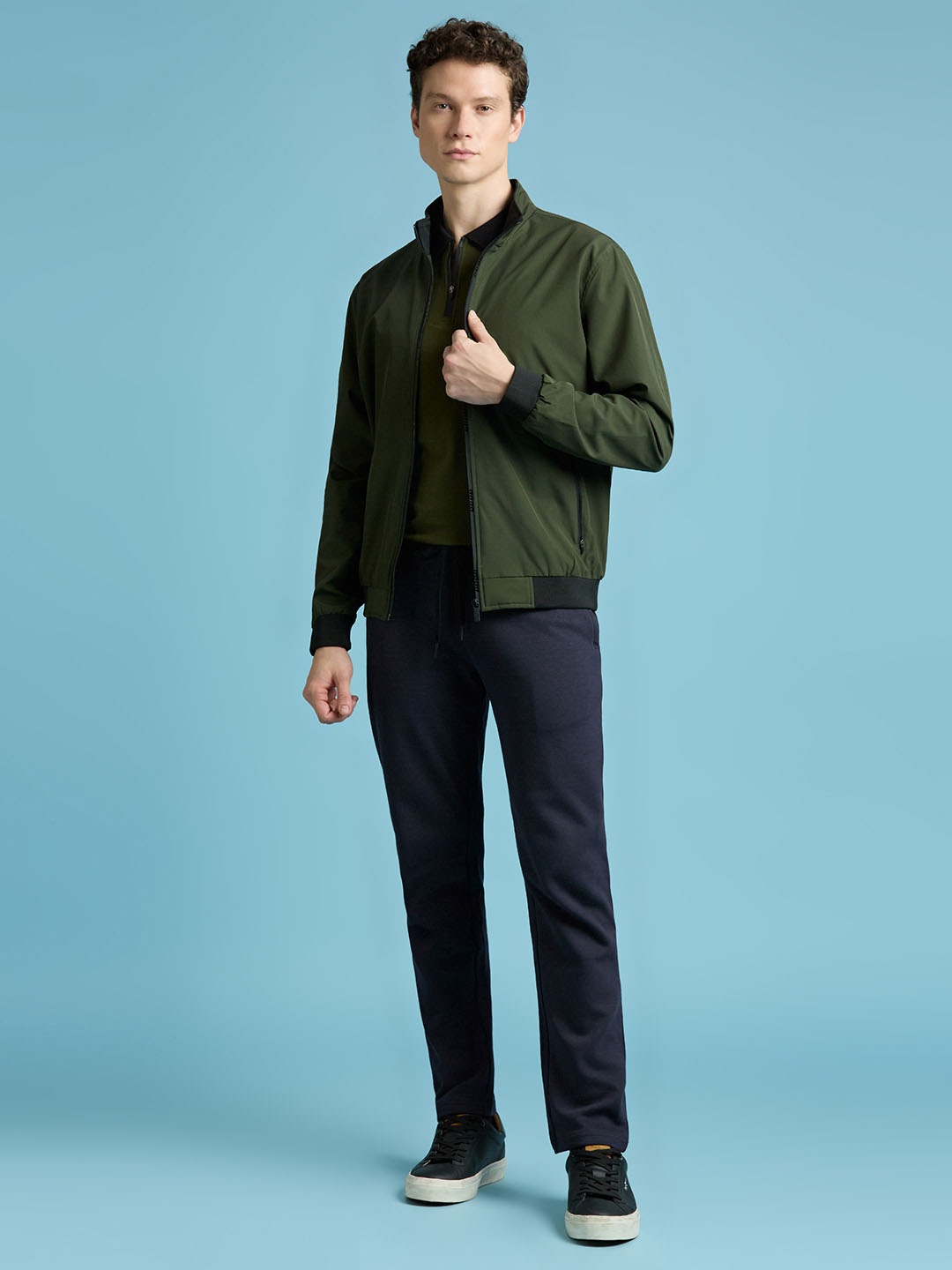 

Pepe Jeans Men Mock Collar Solid Casual Open Front Jacket, Green