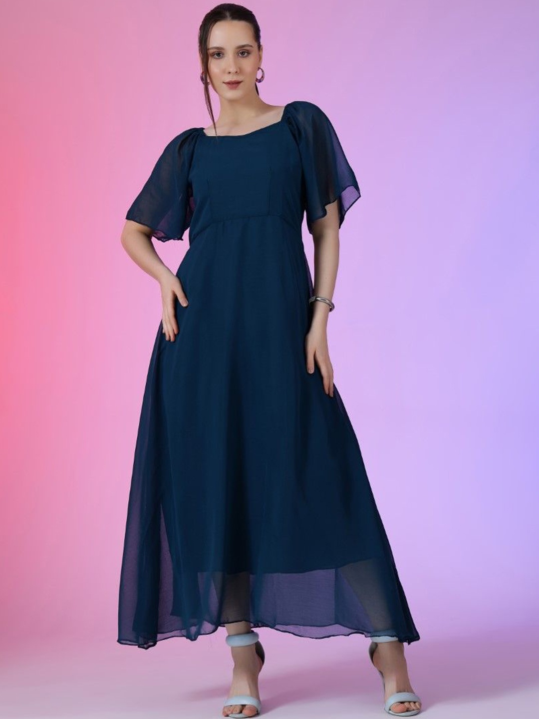 

Raiyani Enterprise Women Bell Sleeve Fit & Flare Maxi Dress, Blue