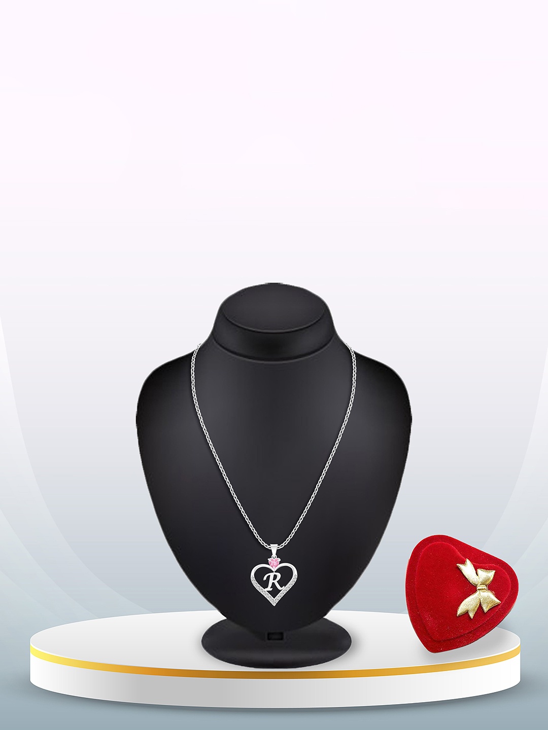 

Heer Collection Silver-Plated CZ Studded Alphabet R Heart Shaped Pendant With Chain