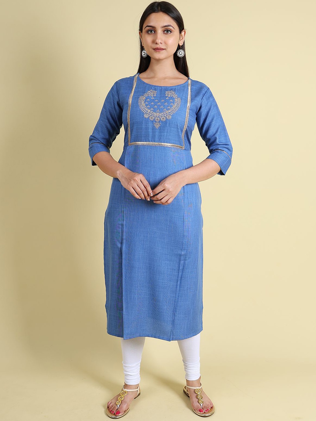 

GRANTH FASHION Women Embroidered Gotta Patti Kurta, Blue