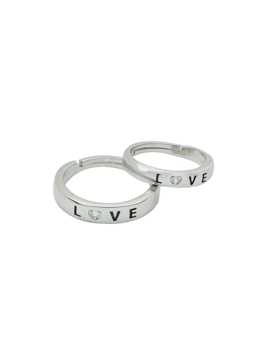 

De Flossy Silver Unisex Set Of 2 925 Sterling Cubic Zirconia Couple Rings
